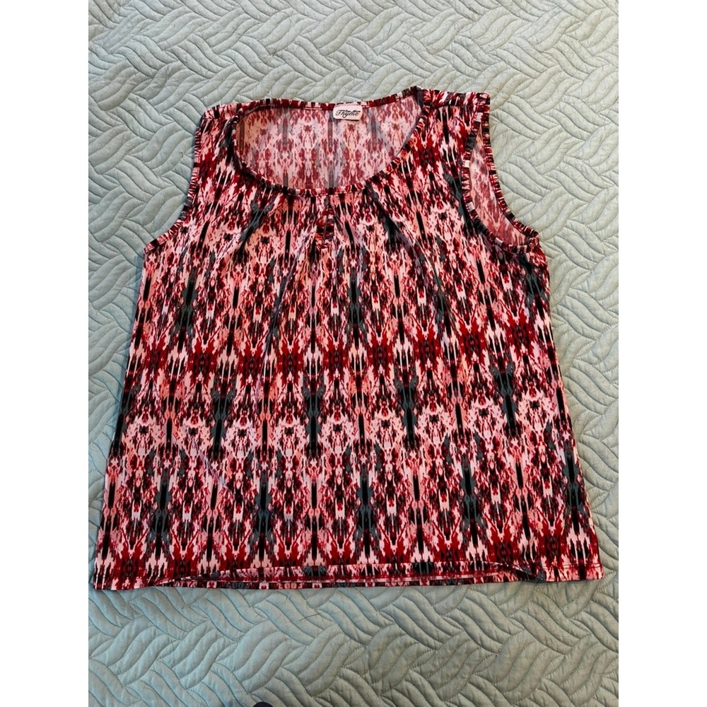 One More Thyme Womens Red Black Ikat Abstract Print Sleeveless Tank Top Blouse